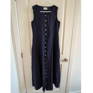 Navy Blue Maxi Dress with Buttons - 100% Linen
